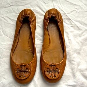 Tory Burch Cognac Brown Leather Reva Ballet Flats